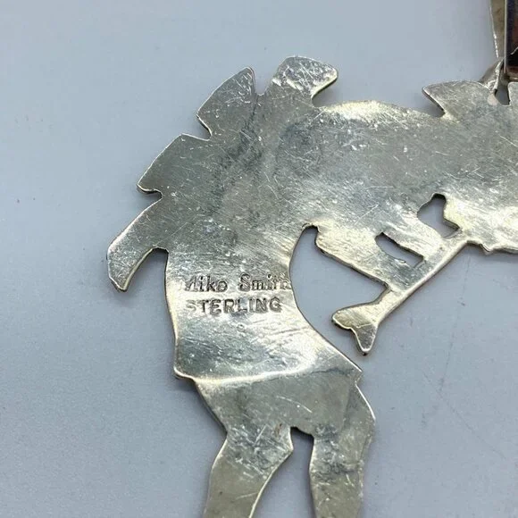 Vtg Sterling Silver Gold Signed Mike Smith Navajo Pendant Native American Indian - Picture 9 of 11